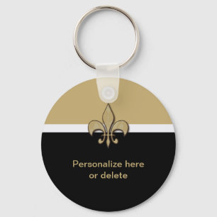 Personalised Black Gold White Fleur de Lis Key Ring