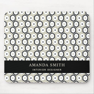 Personalised Black Gold White Geometric Modern Mouse Mat