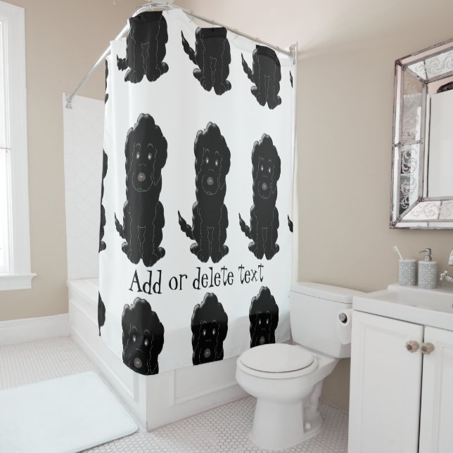 Personalised Black Golden Doodle Dog Design Shower Curtain (In Situ)