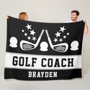 Personalised Black Golf Coach Name Fleece Blanket