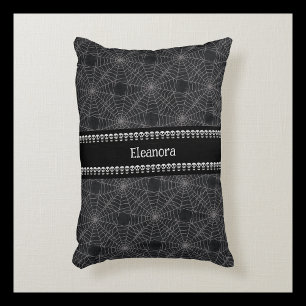Personalised Black Gothic Skull and Spiderweb Name Decorative Cushion