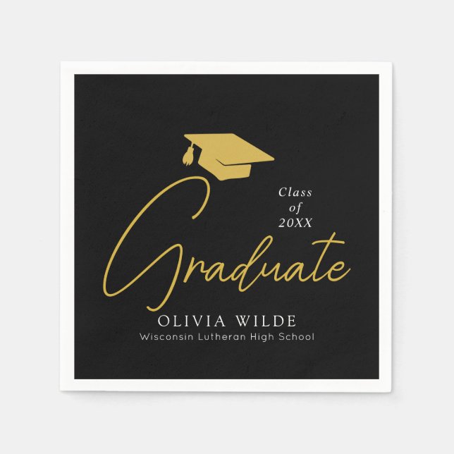 Personalised Black Grad Paper Napkin – Party Ready (Front)