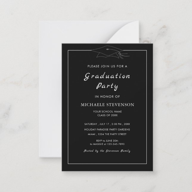 Personalised Black Graduation Party Invitation Cap (Front)