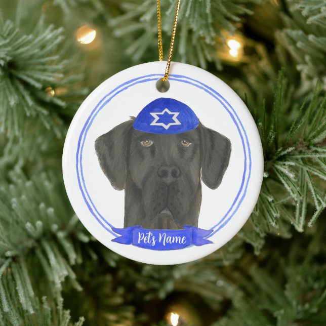 Personalised Black Great Dane Dog Hanukkah Ceramic Tree Decoration (Tree)