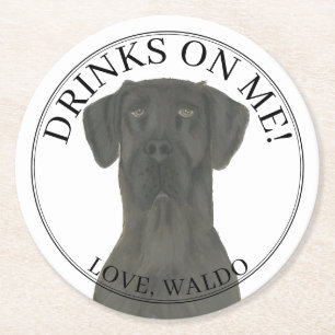 Personalised Black Great Dane Wedding Round Paper Coaster