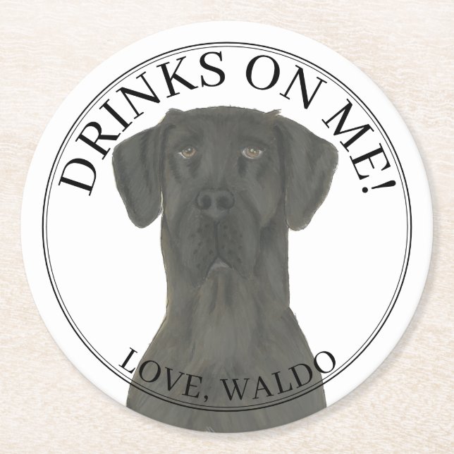 Personalised Black Great Dane Wedding  Round Paper Coaster (Front)
