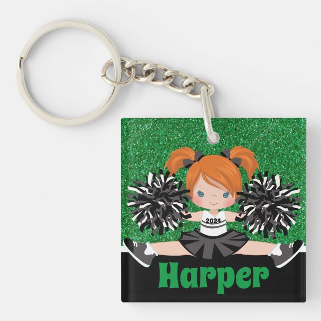 Personalised Black & Green Cheerleading Keychain (Front)