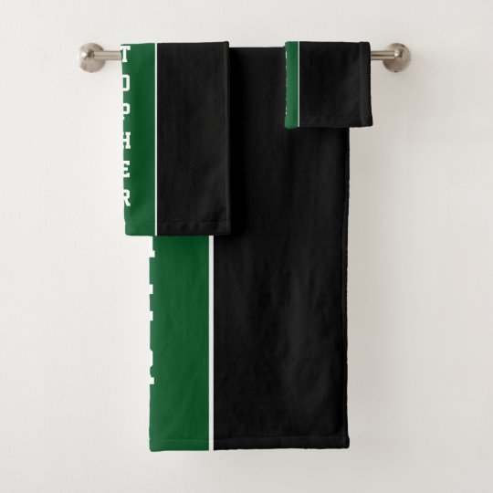 Personalised Black Green Stripe Bath Towel Set Zazzle.co.uk