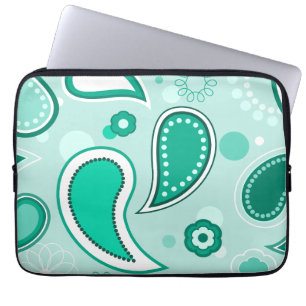 Personalised Black Green & White Paisley Laptop Sleeve