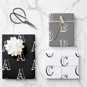 Personalised black grey white custom monogram wrapping paper sheet