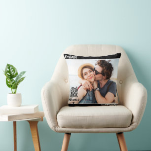 Personalised Black Grunge You Rock My World Photo Cushion