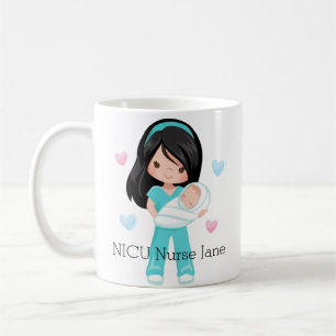 Personalised Black Hair NICU Nurse with Baby Coffee Mug