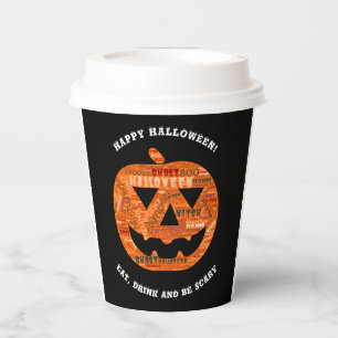 Personalised Black Halloween Pumpkin Word Cloud Paper Cups
