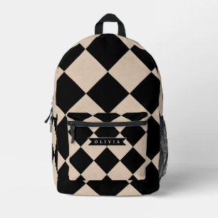 Personalised Black Harlequin Chequered Diamond Printed Backpack