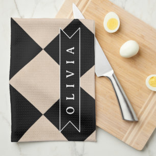 Personalised Black Harlequin Chequered Diamond Tea Towel