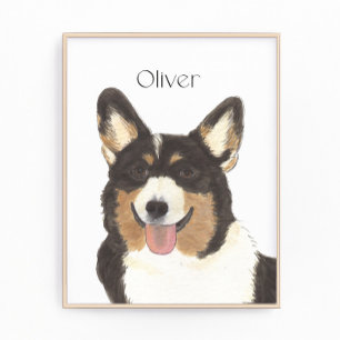 Personalised Black Headed Tricolor Corgi Art Photo Print