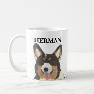 Personalised Black Headed Tricolor Corgi Coffee Mug