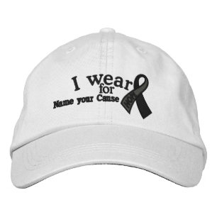 Personalised Black Hope Ribbon Awareness Your Text Embroidered Hat