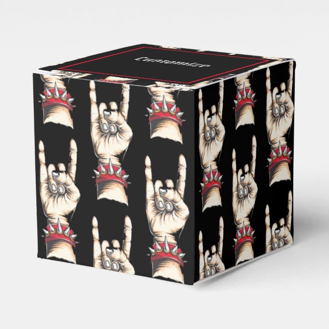 Personalised Black Horns Up  Favour Box (Front Side)