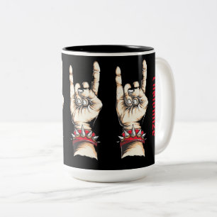 Personalised Black Horns Up      Two-Tone Coffee Mug