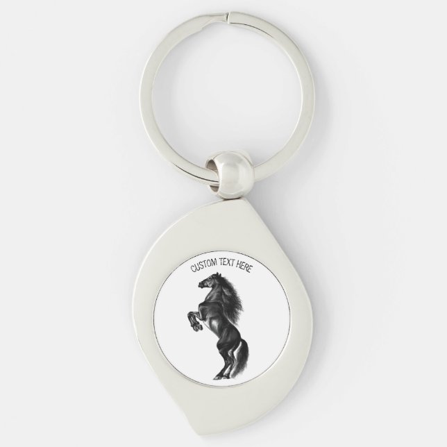 Personalised Black Horse Keychain with Custom Text (Front)