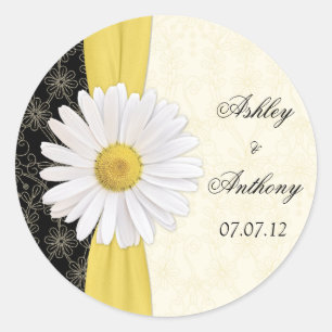 Personalised Black Ivory Daisy Wedding Stickers