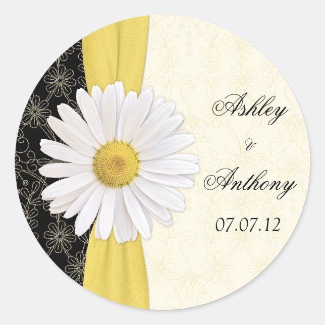 Personalised Black Ivory Daisy Wedding Stickers (Front)