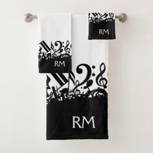 Personalised Black Jumbled Music Notes Bath Towel Set