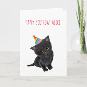Personalised black kitten birthday card