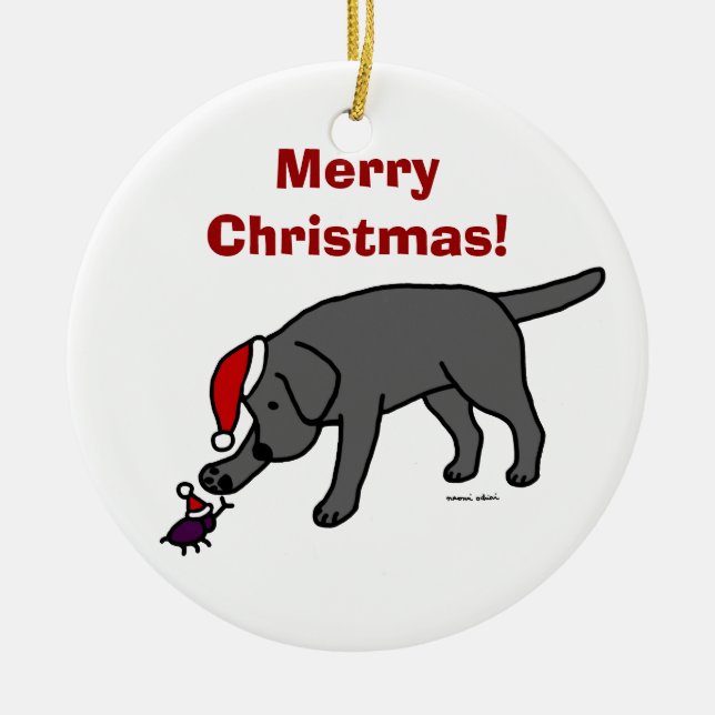 Personalised Black Lab Christmas Santa Hat Ceramic Tree Decoration (Front)