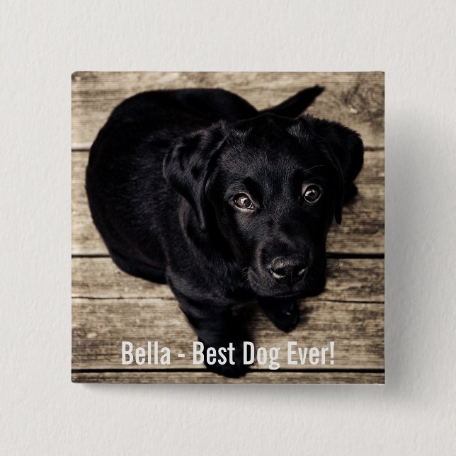Personalised Black Lab Dog Photo and Dog Name 15 Cm Square Badge (Front)