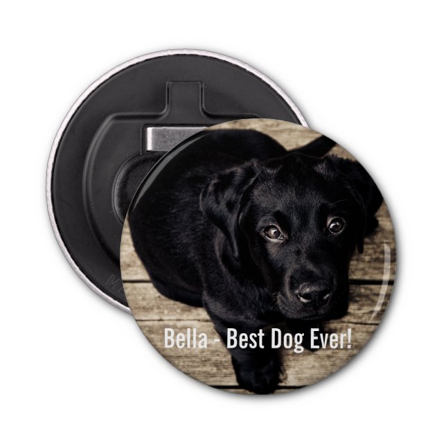 Personalised Black Lab Dog Photo and Dog Name Bottle Opener (Front)