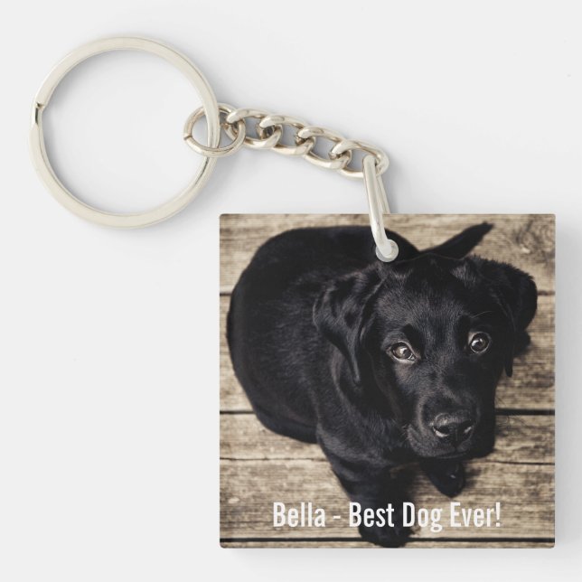 Personalised Black Lab Dog Photo and Dog Name Key Ring (Front)