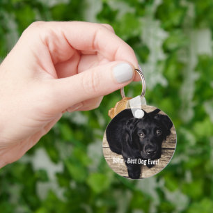 Personalised Black Lab Dog Photo and Dog Name Key Ring
