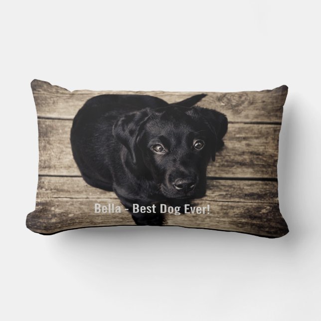 Personalised Black Lab Dog Photo and Dog Name Lumbar Cushion (Front)