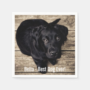 Personalised Black Lab Dog Photo and Dog Name Napkin