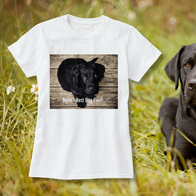 Personalised Black Lab Dog Photo and Dog Name T-Shirt (Creator Uploaded)