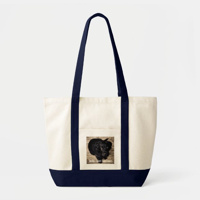 Personalised Black Lab Dog Photo and Dog Name Tote Bag (Front)