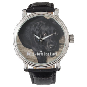 Personalised Black Lab Dog Photo and Dog Name Watch