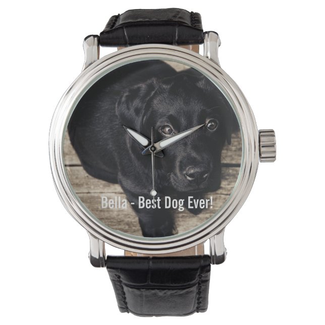 Personalised Black Lab Dog Photo and Dog Name Watch (Front)
