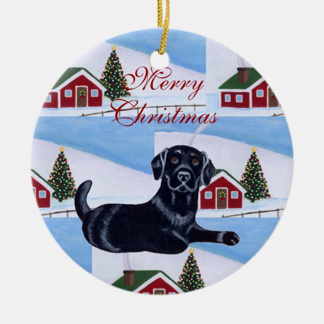 Personalised Black Lab Puppy Christmas Ceramic Tree Decoration (Front)