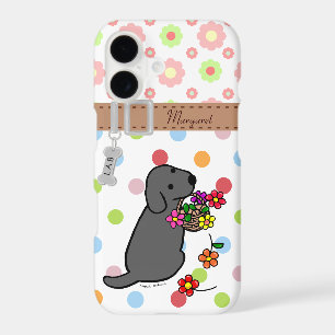 Personalised Black Lab Puppy Flowers Cartoon