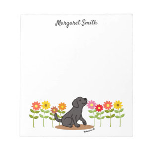 Personalised Black Labrador and Green and Flowers Notepad