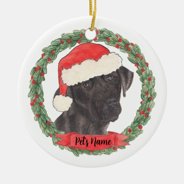 Personalised Black Labrador Ceramic Tree Decoration (Front)
