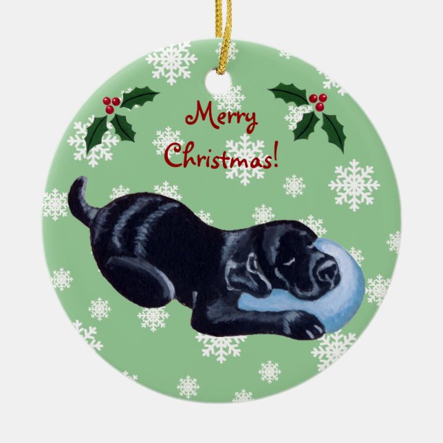 Personalised Black Labrador Christmas Ceramic Tree Decoration (Front)