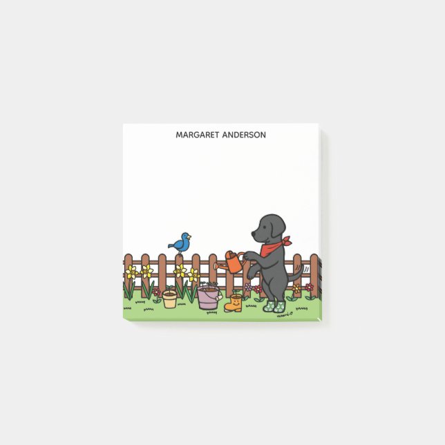 Personalised Black Labrador Gardener Post-it Notes (Front)