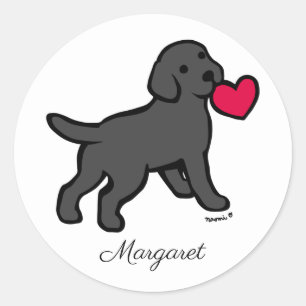 Personalised Black Labrador Puppy and Heart Classic Round Sticker