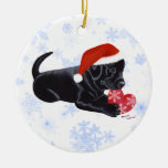 Personalised Black Labrador Puppy Santa&#39;s Hat Ceramic Tree Decoration