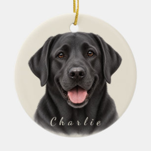 Personalised Black Labrador Retriever with Name Ceramic Tree Decoration