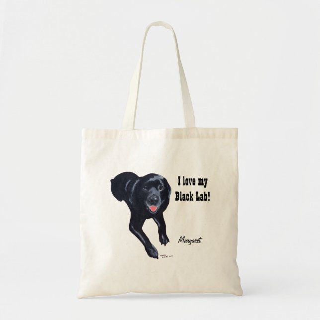 Personalised Black Labrador Smiling Tote Bag (Front)